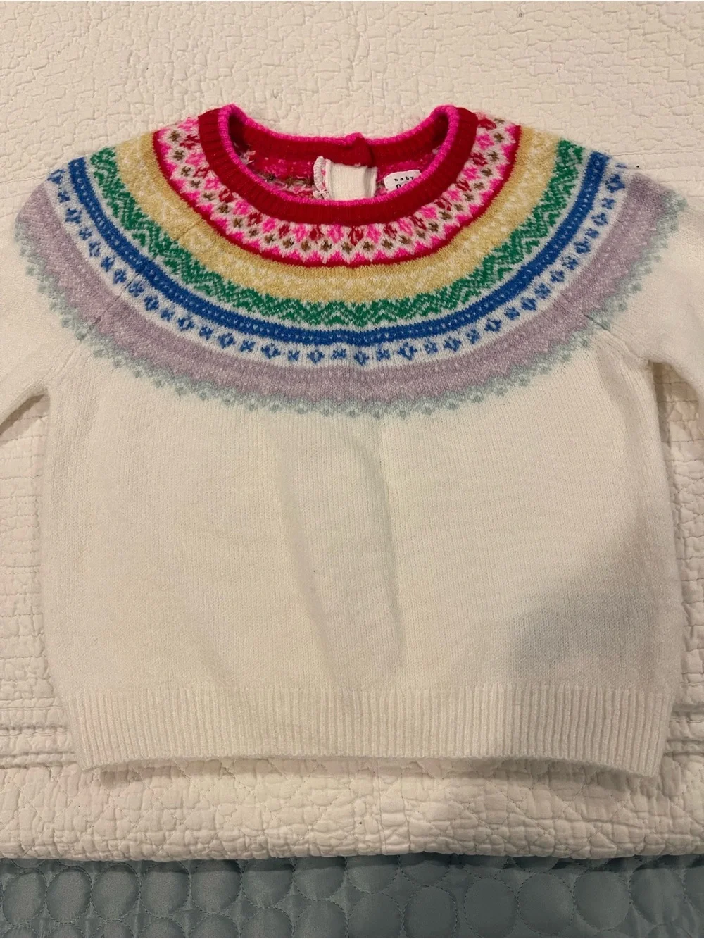 Baby GAP White Knit Sweater Rainbow Fair Isle Yoke 18-24 Months Feminine PRIDE